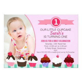 Girls Cupcake 1st Birthday Party Invitation