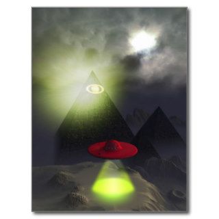 Illuminati Pyramid and UFO Postcard