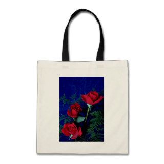 Three Long Stemmed Red Roses And Ferns flowers Canvas Bags