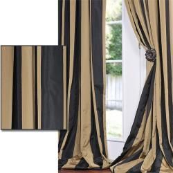 Black/ Gold Stripe Faux Silk Taffeta 96 inch Curtain Panel EFF Curtains