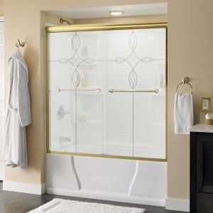 Delta Crestfield 59 3/8 in. x 56 1/2 in. Sliding Bypass Tub Door in Polished Brass with Frameless Tranquility Glass 159291