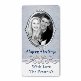 Blue Vintage Victorian Photo Holiday Gift Label