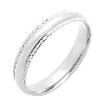 14K White Gold 4mm Comfort Fit Milgrain Plain Domed Wedding Band for Men & Women (Size 5 to 12) Jewelry
