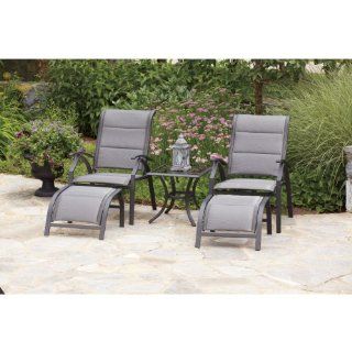 Watson 5 Piece Outdoor Furniture Chat Set   2 Padded Sling Chairs, 2 Ottomans & 1 Square Side Table; Rust Proof; Slate Gray Color  Outdoor And Patio Furniture Sets  Patio, Lawn & Garden