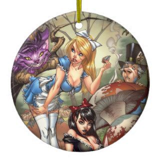 Beyond Wonderland #1B   Alice Eating Mushroom Christmas Tree Ornament