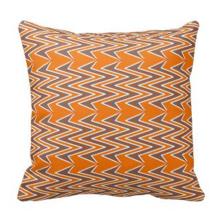 Orange with Blue Zigzags Throw Pillows