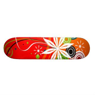 Orange Burst Flowers & Dots Skateboard Deck