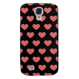 Dark Pink Polka Dot Hearts (Black Background) Galaxy S4 Cases