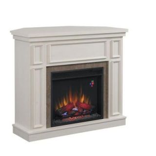 Hampton Bay Granville 43 in. Electric Fireplace in Antique White with Faux Stone Surround 82636