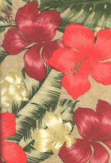 Vinyl Tablecloth with Flannel Back 52" X 90" Oblong Hibiscus and Leaves  
