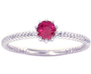 14K White Gold Petite Round Gemstone Solitaire Stackable Ring Ruby, size5 diViene Jewelry