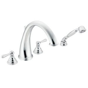 MOEN Kingsley 2 Handle Deck Mount Roman Tub Faucet Trim Only with Handshower in Chrome (Valve Not Included) T922