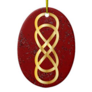 Double Infinity in Gold on Red Marble Christmas Tree Ornament