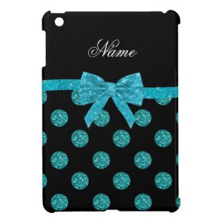 Custom name turquoise glitter polka dots bow cover for the iPad mini