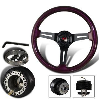 345mm 6 Hole Purple Wood Grain Style Deep Dish Steering Wheel + Nissan Hub Adapter Automotive