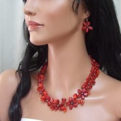 Red Coral and Black Pearl Flower Jewelry Set (3 10 mm) (Thailand) Jewelry Sets