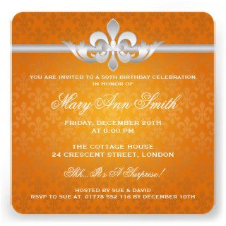 Elegant 50th Birthday Party Fleur De Lis Orange Invitations