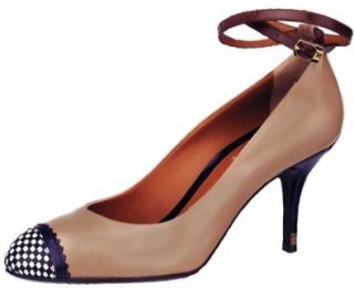 Fendi Persuasion Polished Calfskin Mid Heel Ankle Strap Pump (38.5 EU Women's, Camel/Multi) Shoes