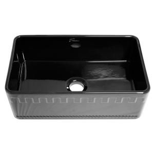 Whitehaus Reversible Apron Front Fireclay 30x18x10 0 Hole Single Bowl Kitchen Sink in Black WHFLATN3018 BL