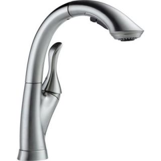 Delta Linden Single Handle Pull Out Sprayer Kitchen Faucet in Arctic Stainless 4153 AR DST