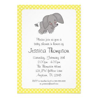 Yellow Elephant Polka Dots Baby Shower Custom Announcements