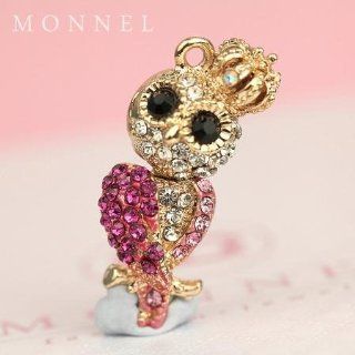 H401 Cute 3 pcs Crystal Pink Style OWL Charm Pendant