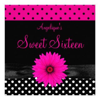 Sweet 16 Birthday Spot Polka Dot  Black White Pink Personalized Invitations