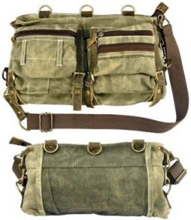Stone Washed OD Green Mesh Bag With Leather Accents Clothing