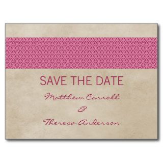 Pink Rustic Damask Save the Date Postcard