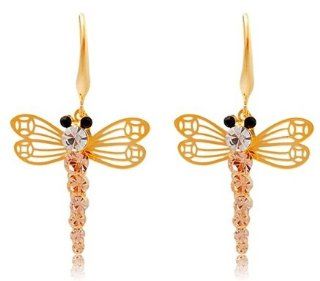 18K Gold Plated Alloy Dragonfly Design Earrings (Gold) Jewelry