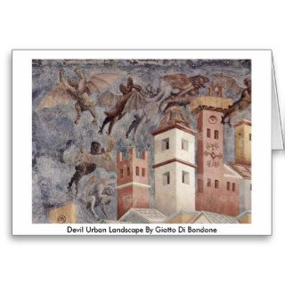 Devil Urban Landscape By Giotto Di Bondone Greeting Cards
