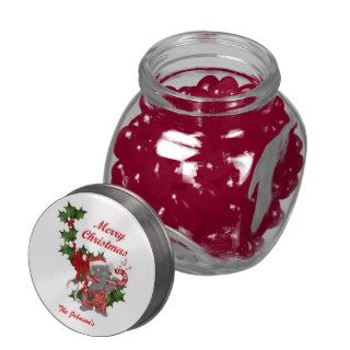 Christmas Mouse with Cany Cane Glass Candy Jar