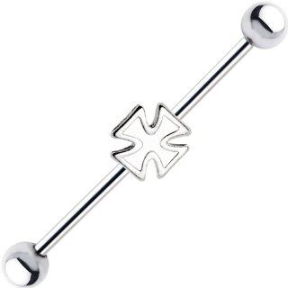 Surgical Steel Sterling White Iron Cross Industrial Barbell Earring Body Piercing Barbells Jewelry