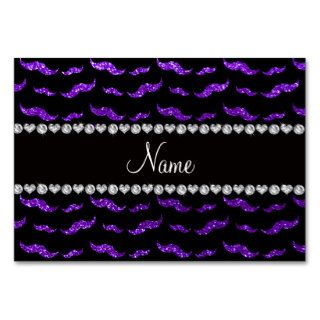Personalized name indigo purple glitter mustaches table card