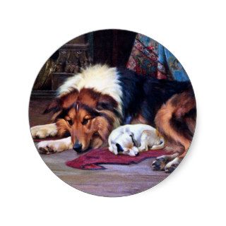 Orphan Dog with Collie Vintage Art Round Sticker