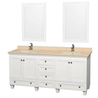Wyndham Collection Acclaim 72 in. Double Vanity in White with Marble Vanity Top in Ivory and Porcelain Under Mounted Sinks WCV800072WHIVDB