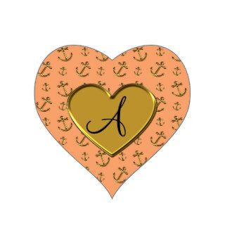 Monogram pastel orange gold anchors heart sticker
