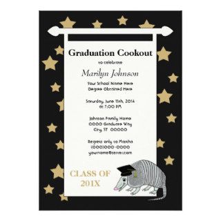 Black Gold Cute Armadillo Stars Graduation Party Invite