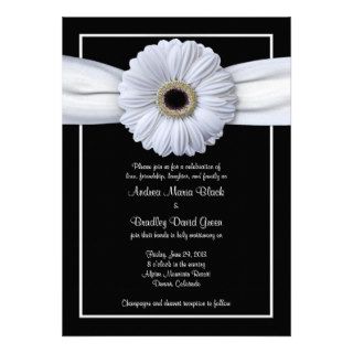 White Gerbera Black Background Wedding Invitation
