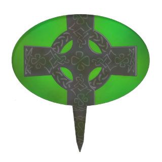 Shamrock Stone Celtic Cross on Green Cake Pick