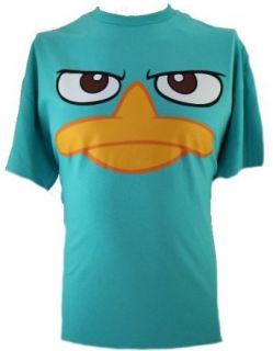 Phineas and Ferb Mens T Shirt   Perry the Platyapus Mean Face on Aqua Blue (XX Large) Clothing