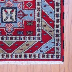Indo Hand Knotted Kazak Red/Ivory Rectangle Wool Rug (3' x 5') 3x5   4x6 Rugs