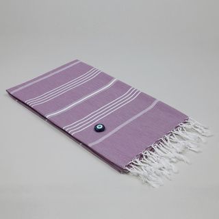 Authentic Pestemal Fouta Original Lilac and White Stripe Turkish Cotton Bath/ Beach Towel Bath Towels