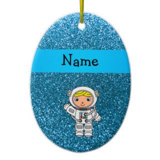 Personalized name astronaut sky blue glitter ornaments