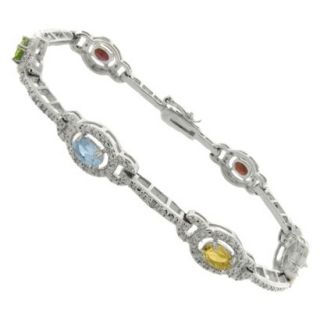 3.00 CT.T.W. Oval Cut Multi Gemstone and Diamond Accent Link Gold Plated