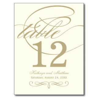 Table Number Card  Gold Calligraphy Design Postcard
