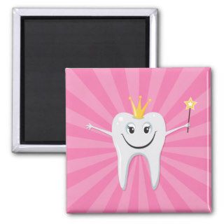 Little tooth fairy on a pink sunburst background fridge magnets