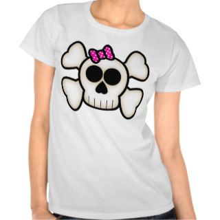 Cute Emo Girl Skull and Crossbones with Bow T Shirts