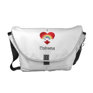 I heart unicorns on heart rainbow and clouds courier bag