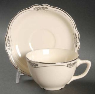 Homer Laughlin  Silver Rose/Patrician Flat Cup & Saucer Set, Fine China Dinnerwa